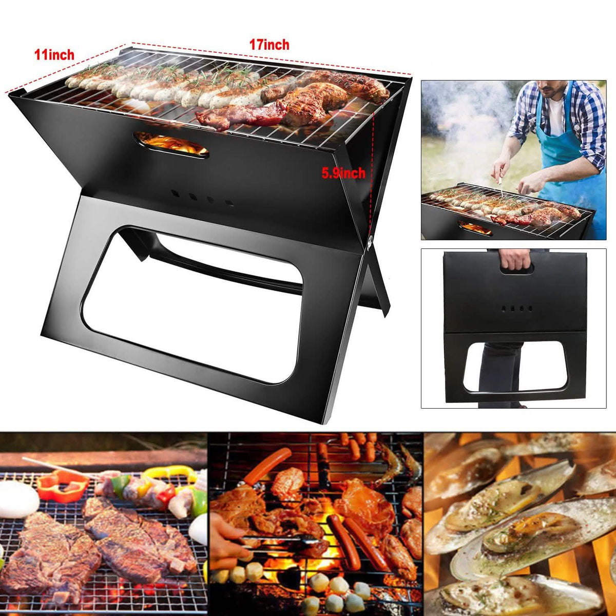 Foldable Portable BBQ Barbecue Grill Garden & Patio - Tophatter Daily Deals