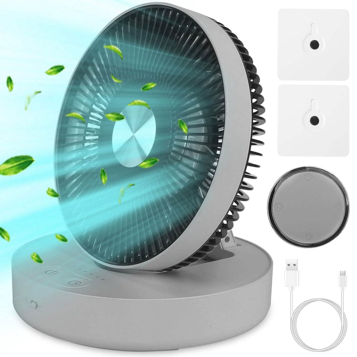Foldable Rechargeable LED Desk Fan Wall Mounted with Magnetic Remote Household Appliances - Tophatter Daily Deals