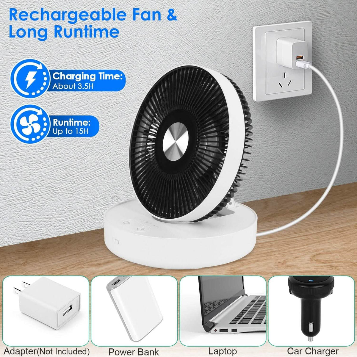 Foldable Rechargeable LED Desk Fan Wall Mounted with Magnetic Remote Household Appliances - Tophatter Daily Deals