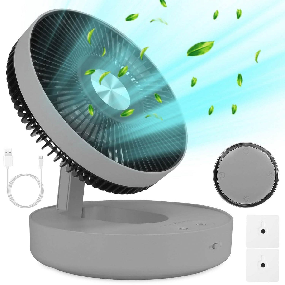 Foldable Rechargeable LED Desk Fan Wall Mounted with Magnetic Remote Household Appliances - Tophatter Daily Deals
