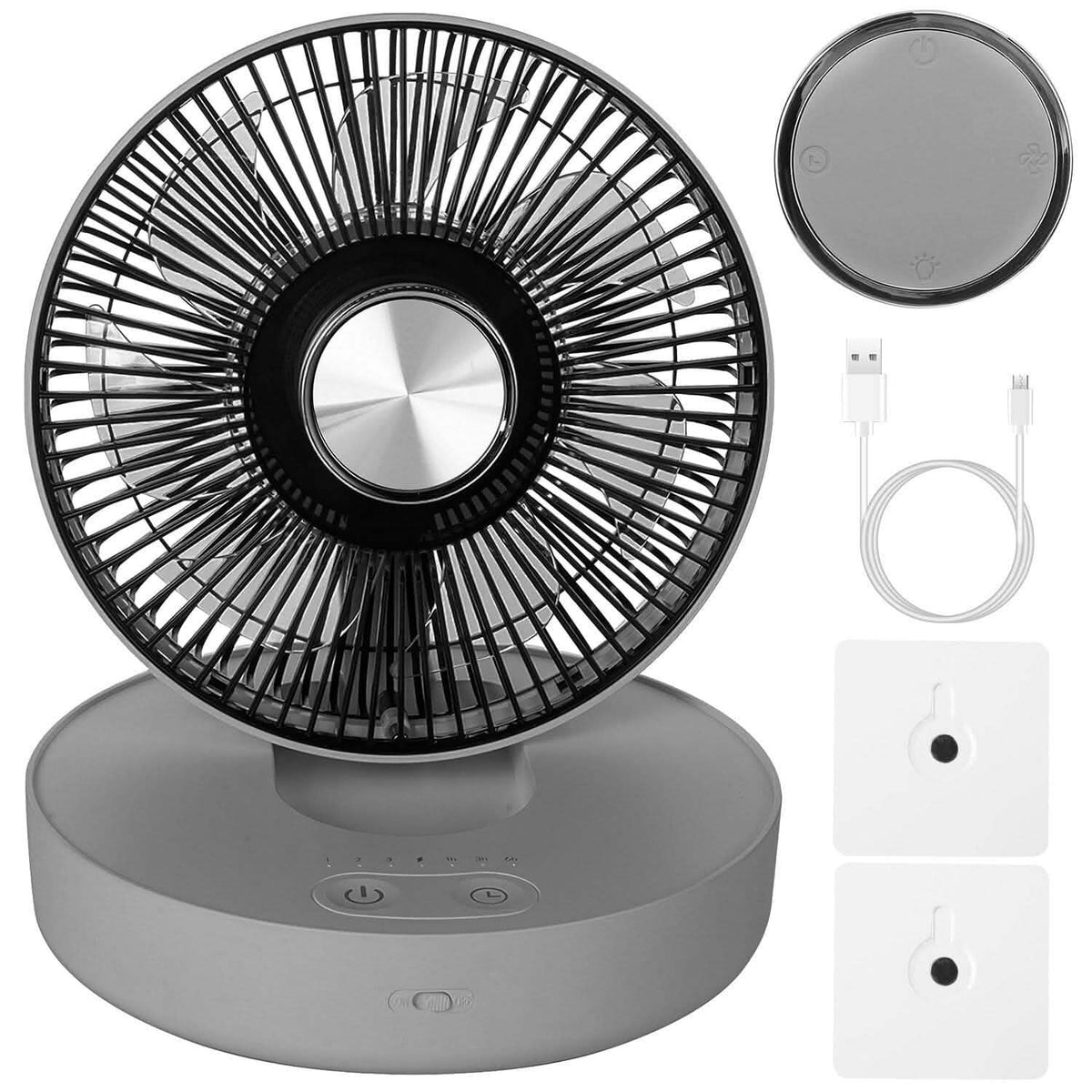 Foldable Rechargeable LED Desk Fan Wall Mounted with Magnetic Remote Gray Household Appliances - Tophatter Daily Deals