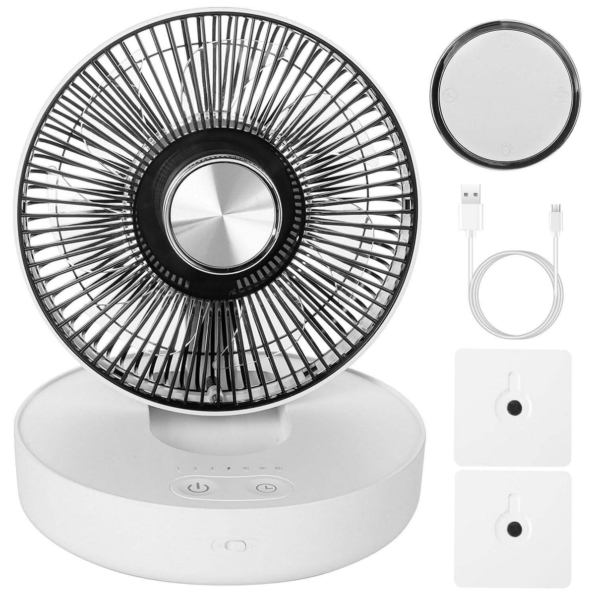Foldable Rechargeable LED Desk Fan Wall Mounted with Magnetic Remote White Household Appliances - Tophatter Daily Deals