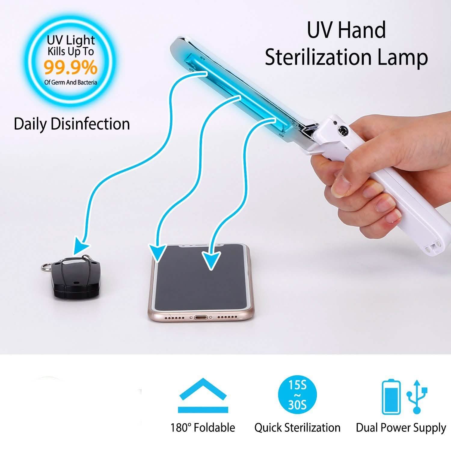 Foldable UV Sanitizer Light Sterilizer Wand Face Masks & PPE - Tophatter Daily Deals