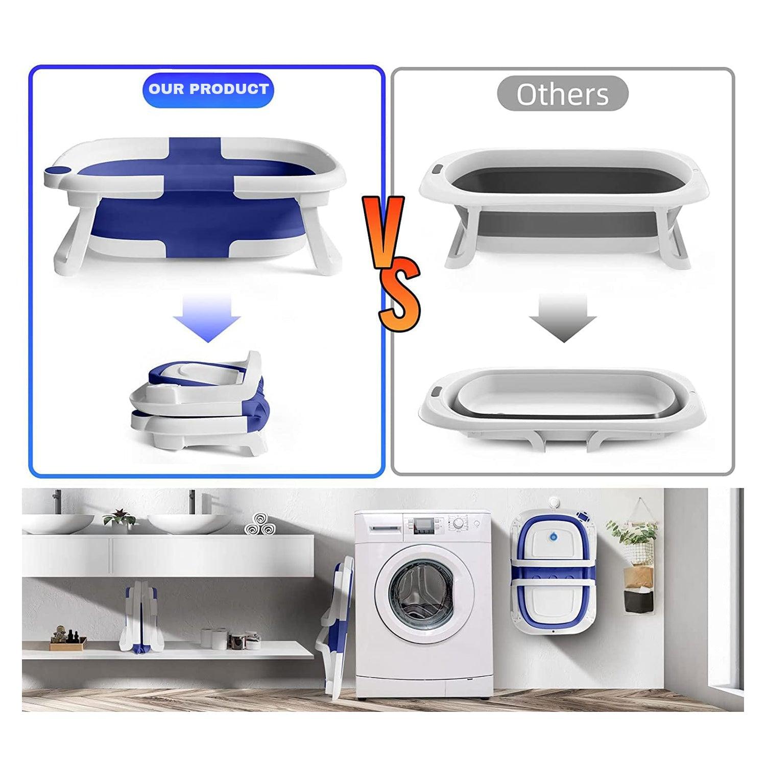 Baby Bath Tub - Foldable Child Bathtub With Thermometer & Bathtub Cushion & Bath Net Baby Health & Grooming Kits - Tophatter Daily Deals