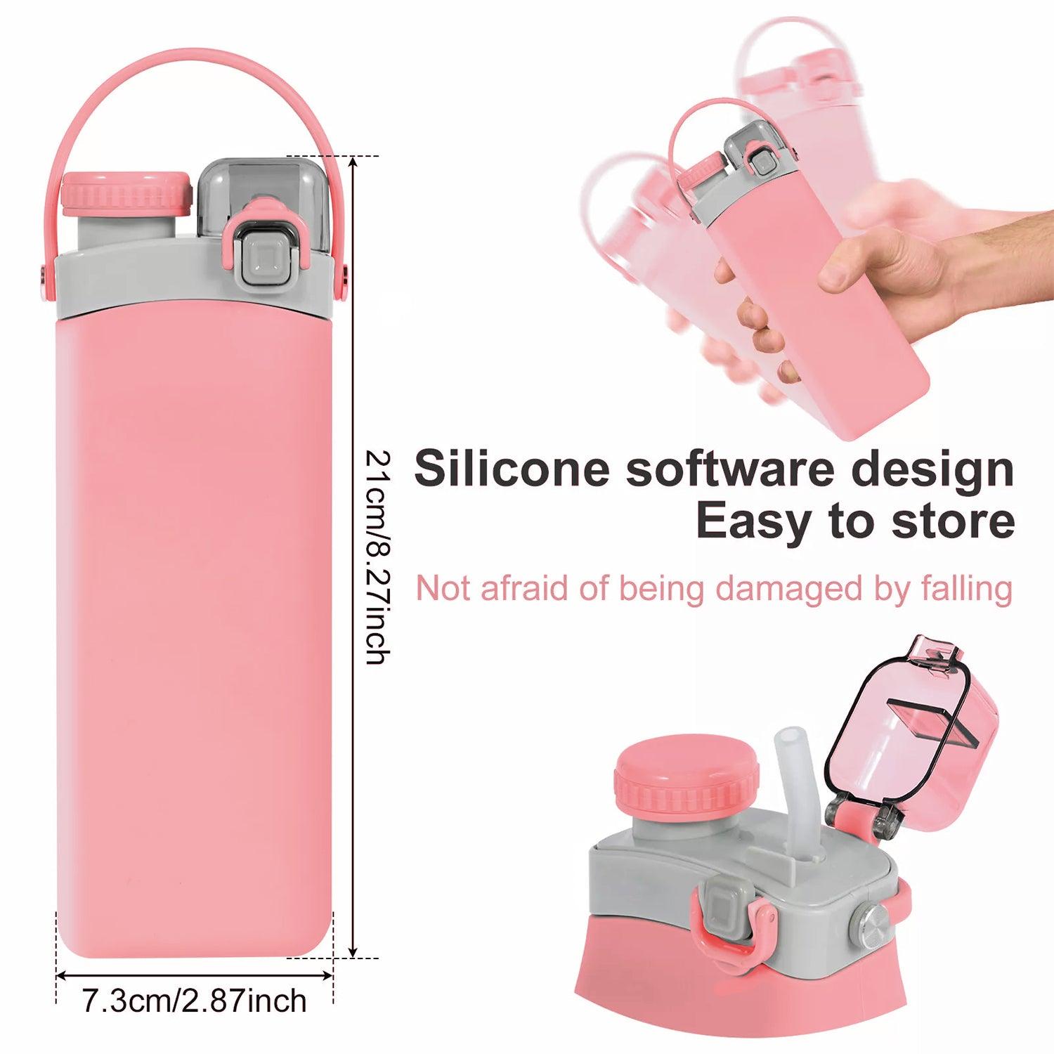 Silicone Water Bottle - 600ml Foldable Drink Bottle Collapsible Water Bottle Outdoor Sport Travel Run Pink bottles - Tophatter Daily Deals