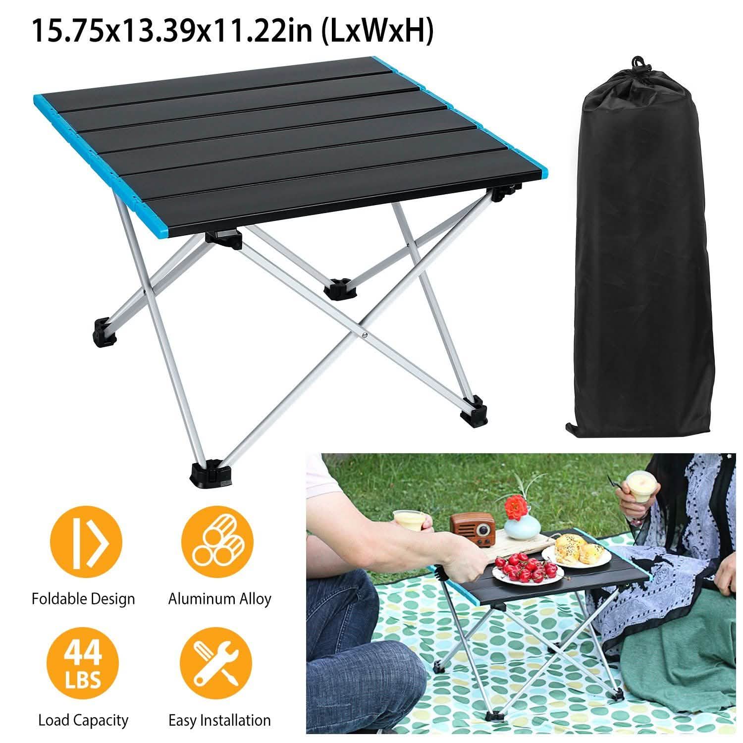 Folding Camping Table Aluminum Alloy Collapsible with Carry Bag Outdoor Recreation - Tophatter Daily Deals