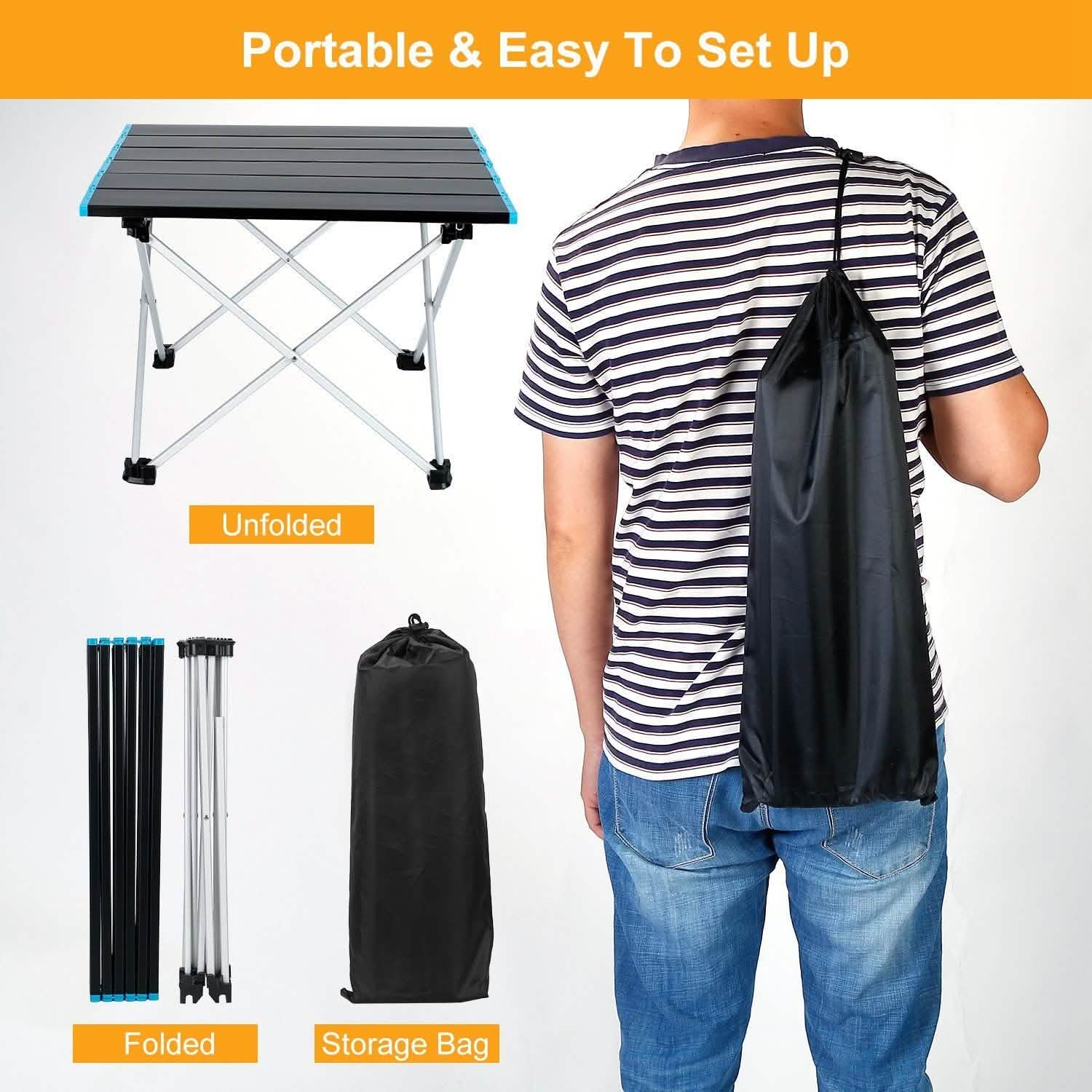 Folding Camping Table Aluminum Alloy Collapsible with Carry Bag Outdoor Recreation - Tophatter Daily Deals