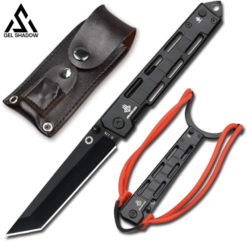 Folding Knife with Slingshot Outdoor Knife EDC Knife-GS19 Black Pocket Knives - Tophatter Daily Deals