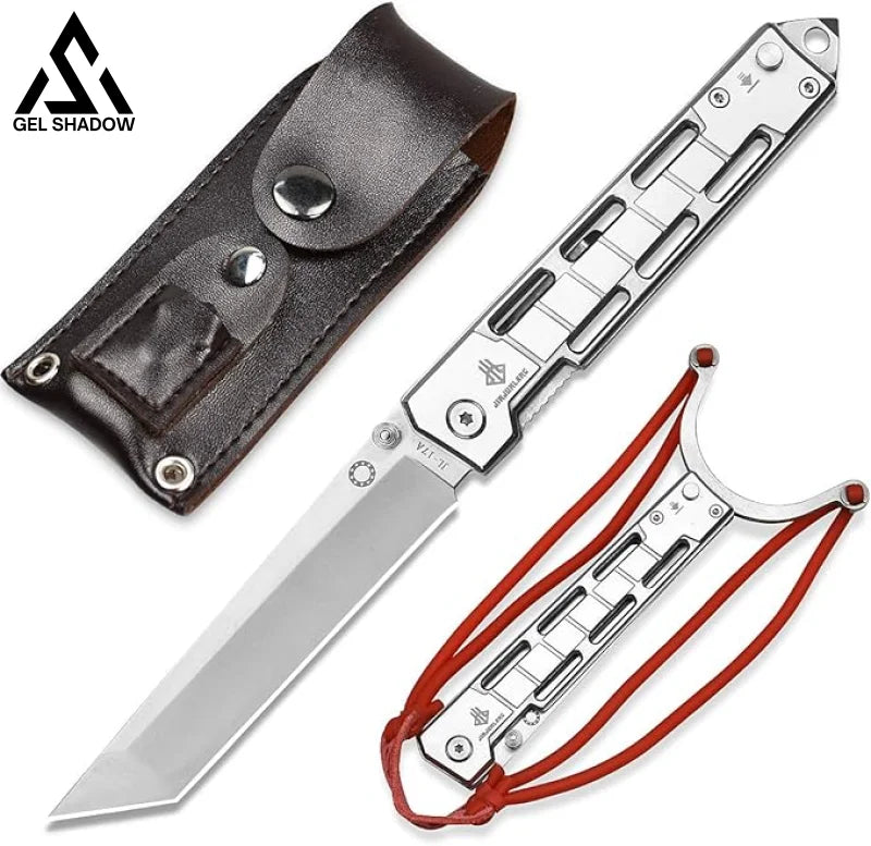 Folding Knife with Slingshot Outdoor Knife EDC Knife-GS19 Sliver Pocket Knives - Tophatter Daily Deals