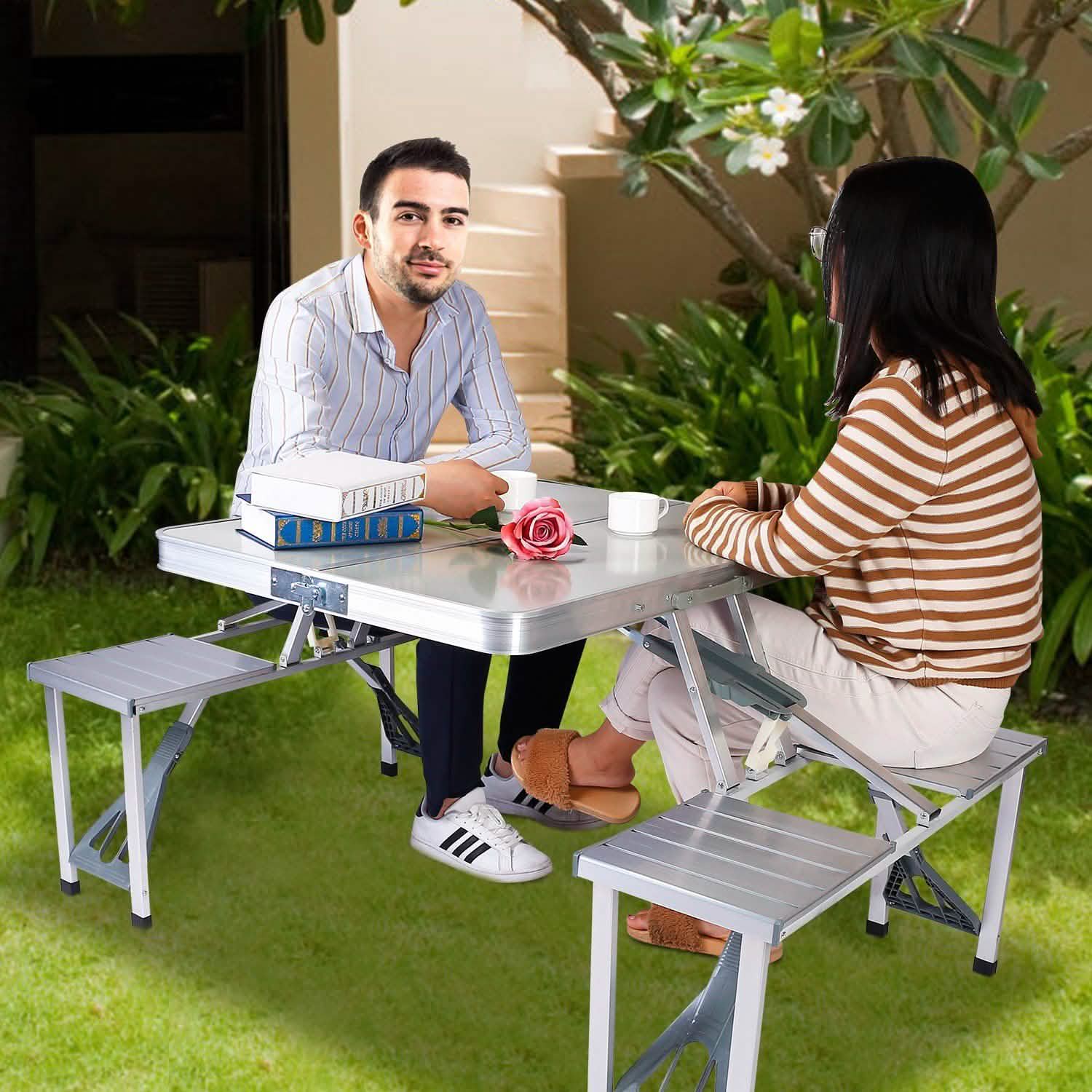 Folding Picnic Table with 4 Seats and Umbrella Hole Outdoor Recreation - Tophatter Daily Deals