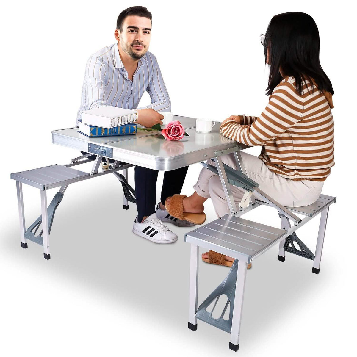 Folding Picnic Table with 4 Seats and Umbrella Hole Outdoor Recreation - Tophatter Daily Deals