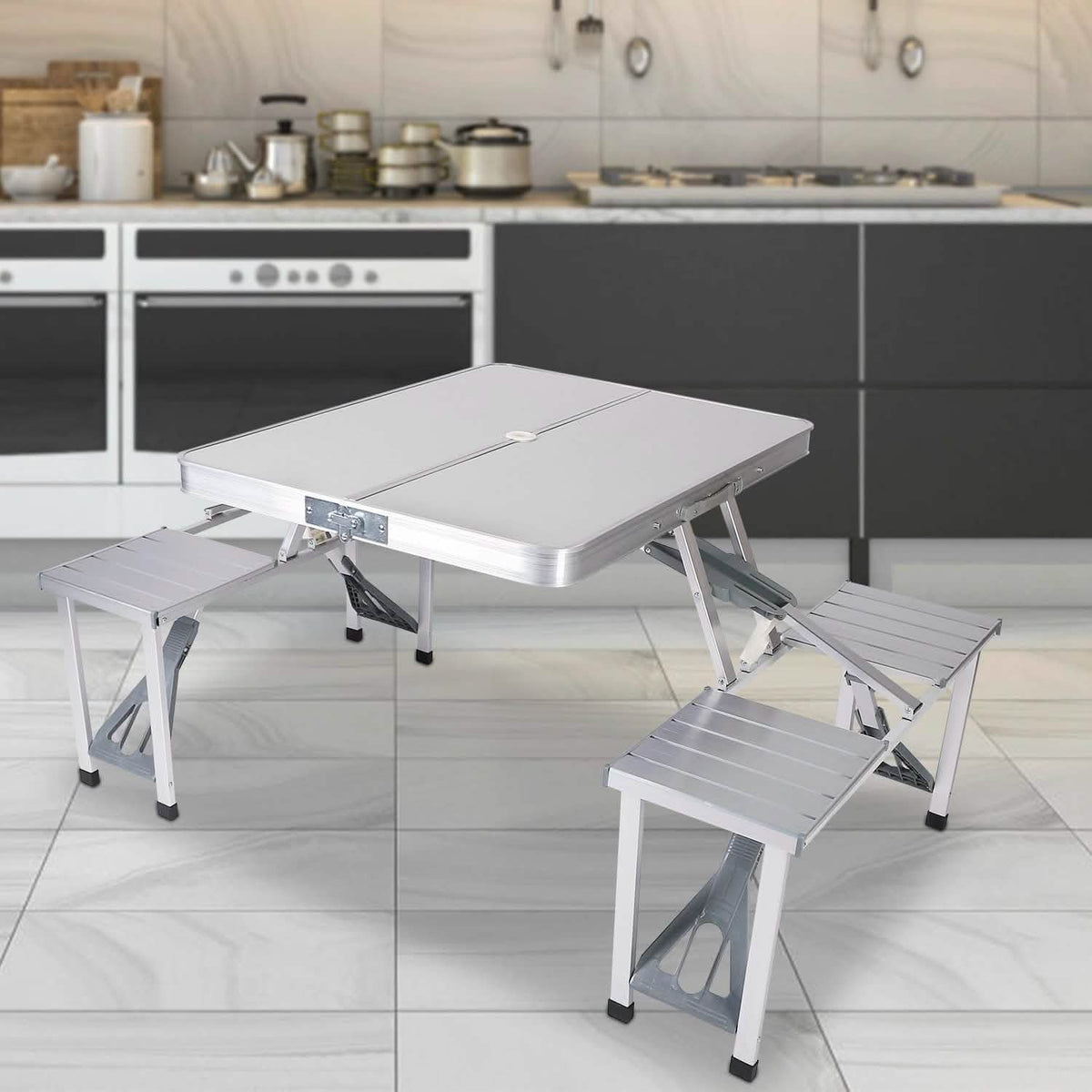 Folding Picnic Table with 4 Seats and Umbrella Hole Outdoor Recreation - Tophatter Daily Deals