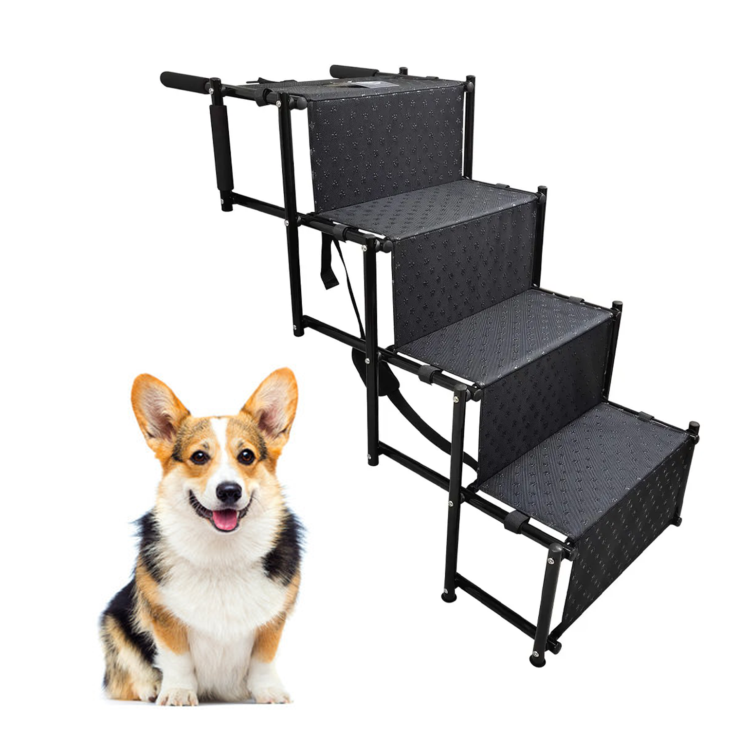 Folding Dog Steps – 4 Stairs Portable Dog Ramp Steps Car Boot Access Ladder for Pet Dog Cat Pet Products - Tophatter Daily Deals