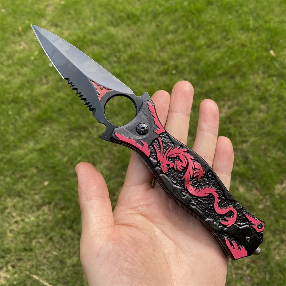 Ultimate 3D Relief Sculpture Folding Knife Collection Red Dragon Totem - Tophatter Daily Deals