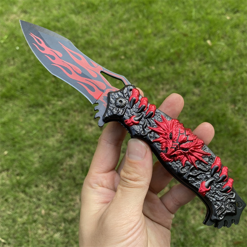 Ultimate 3D Relief Sculpture Folding Knife Collection Fire Dragon - Tophatter Daily Deals