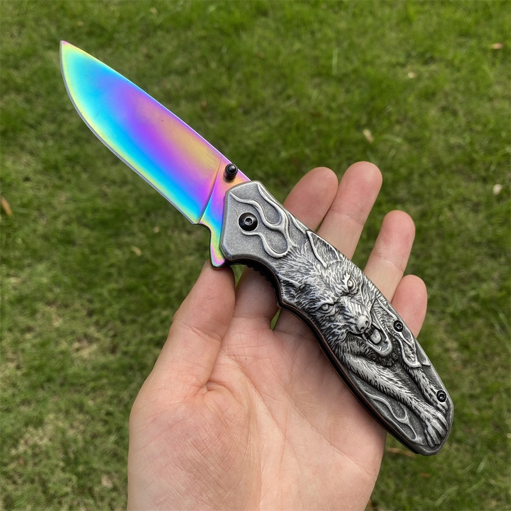 Ultimate 3D Relief Sculpture Folding Knife Collection Wolf Blue Blade - Tophatter Daily Deals