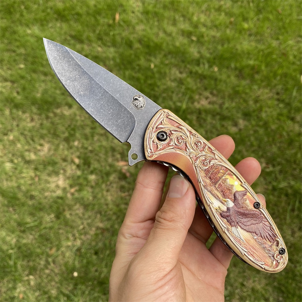 Ultimate 3D Relief Sculpture Folding Knife Collection Two Eagle Colorful - Tophatter Daily Deals