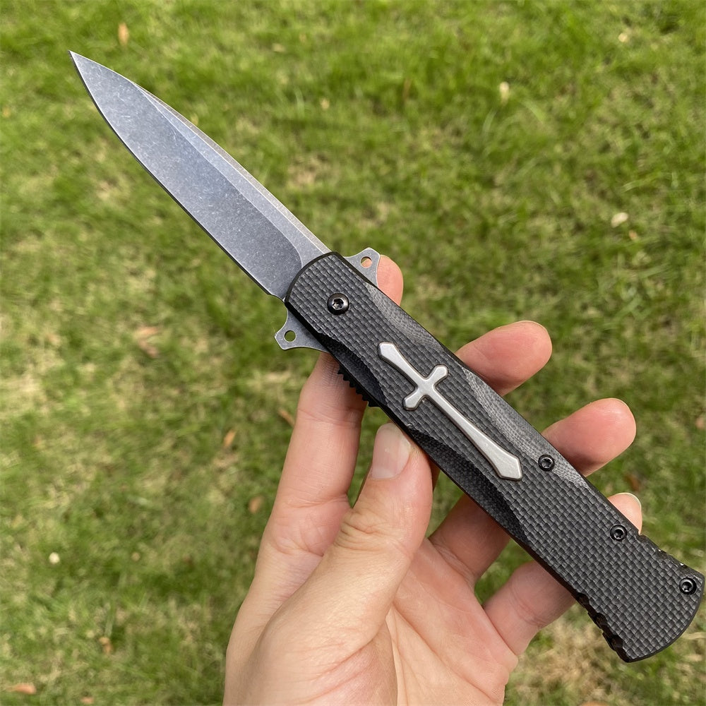 Ultimate 3D Relief Sculpture Folding Knife Collection Cross Black - Tophatter Daily Deals