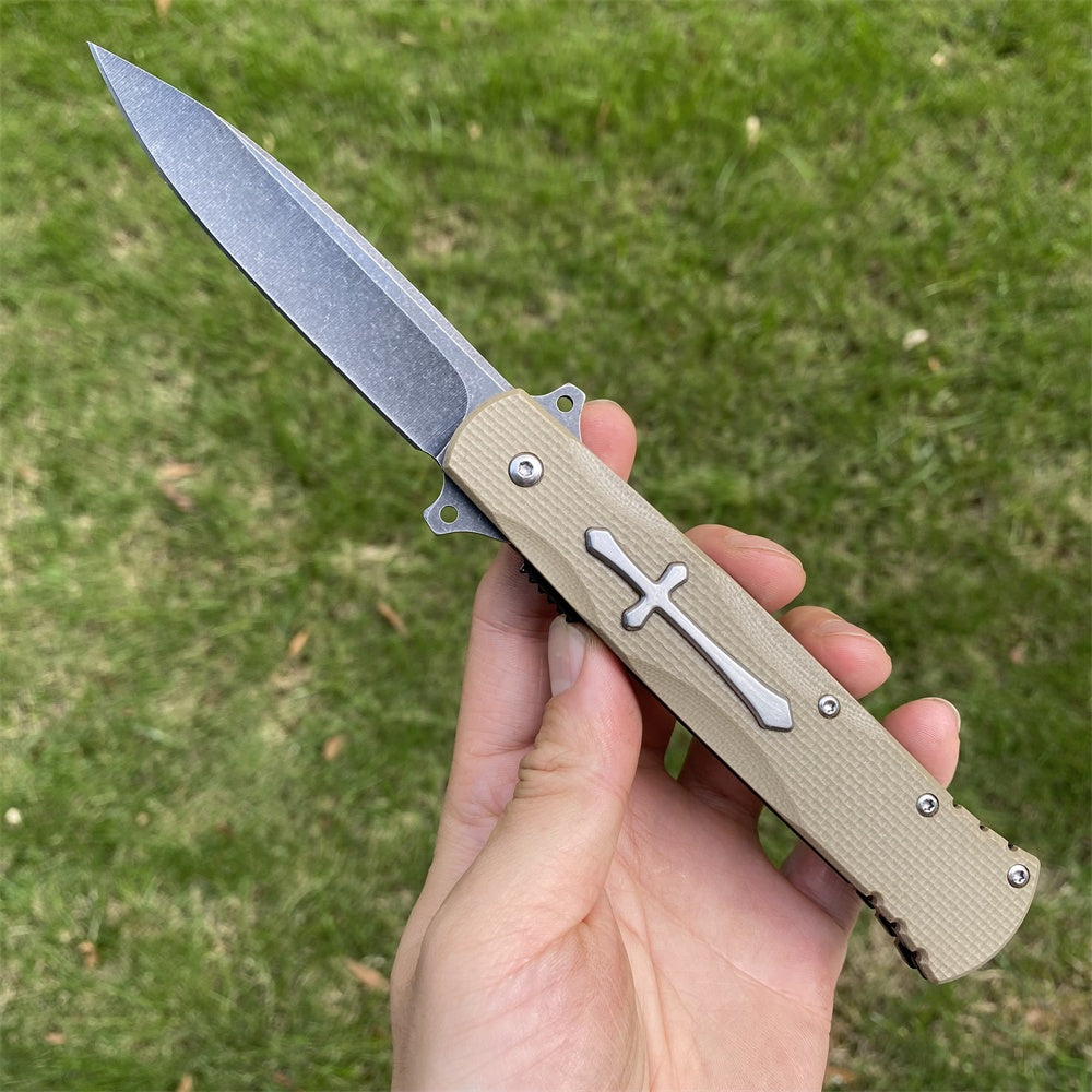 Ultimate 3D Relief Sculpture Folding Knife Collection Cross Khaki - Tophatter Daily Deals