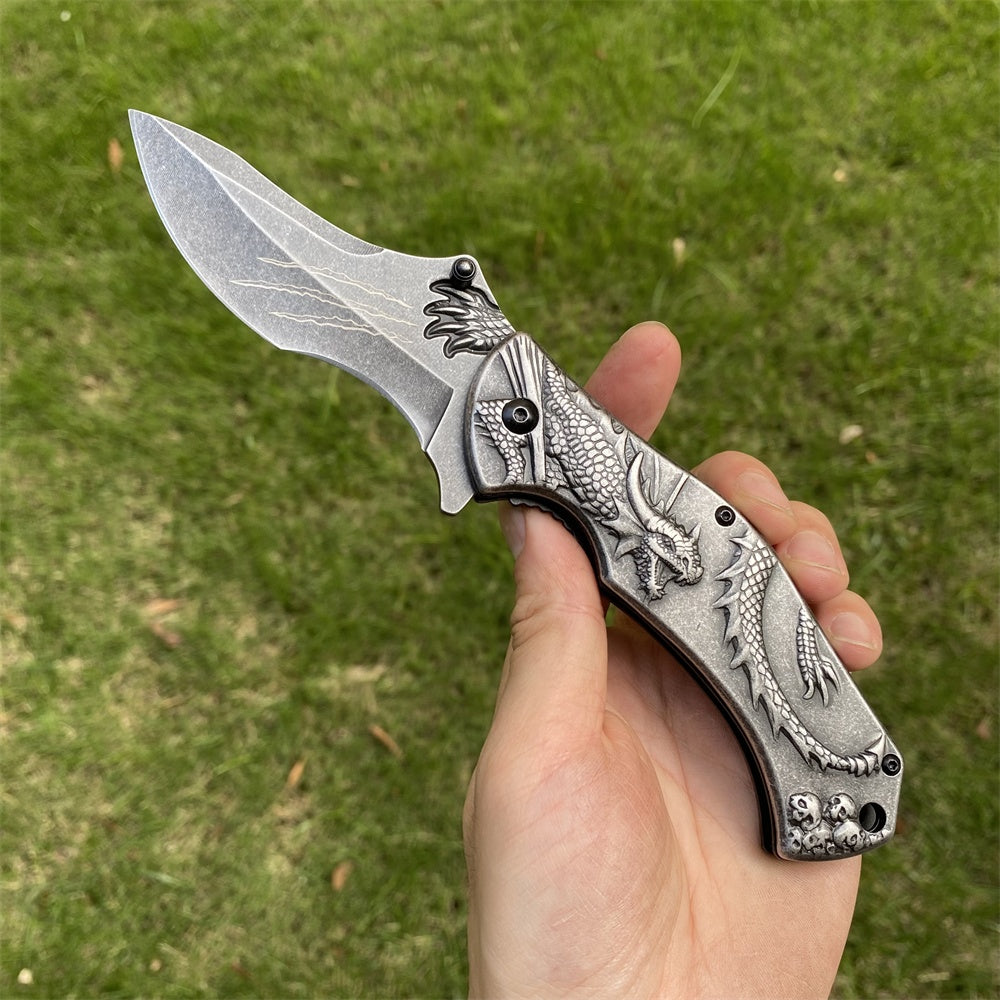 Ultimate 3D Relief Sculpture Folding Knife Collection Evil Dragon - Tophatter Daily Deals