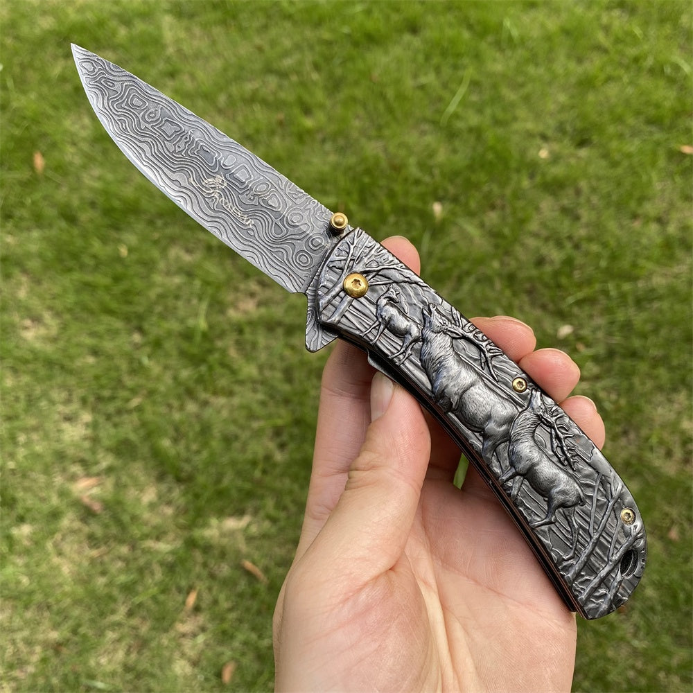 Ultimate 3D Relief Sculpture Folding Knife Collection Elks - Tophatter Daily Deals
