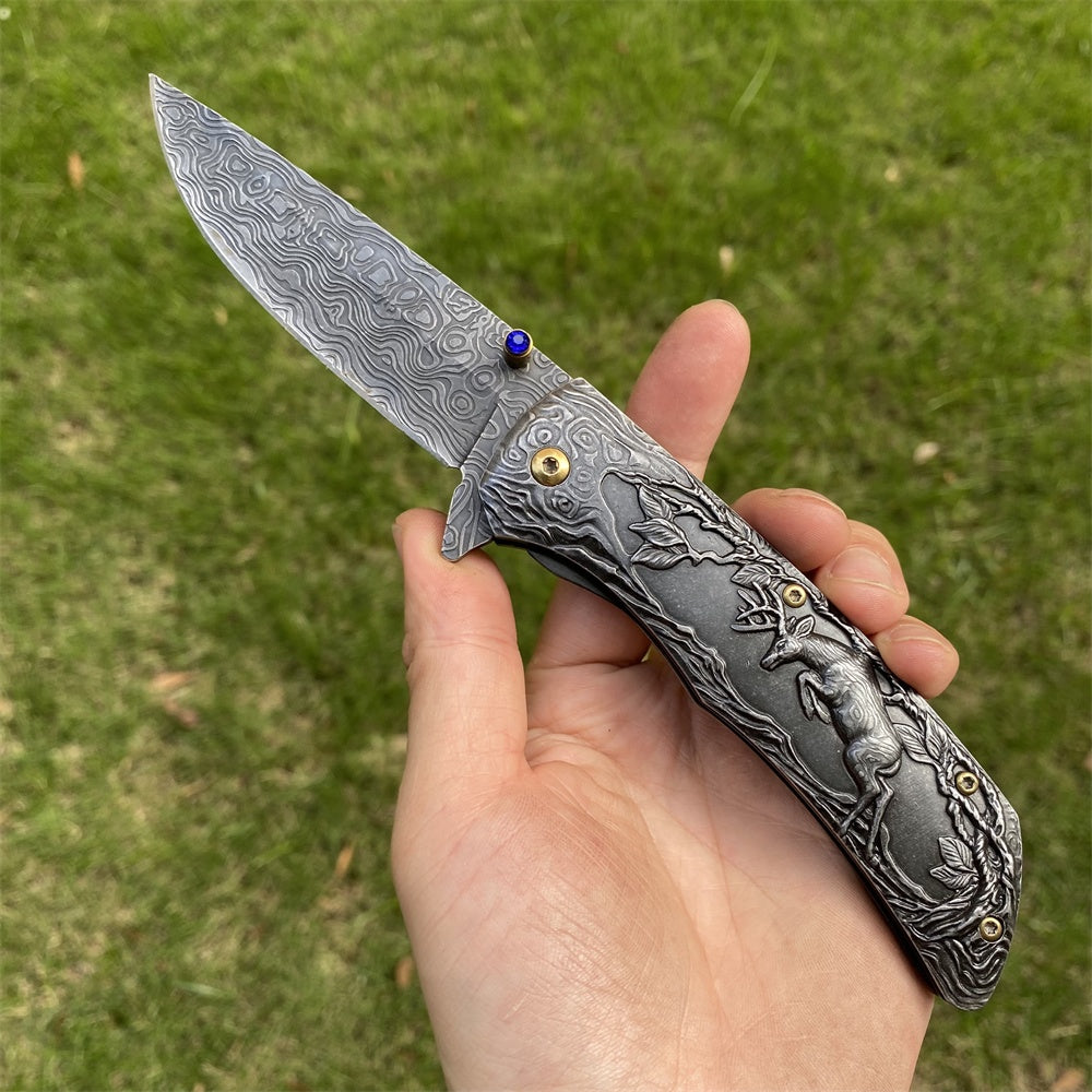 Ultimate 3D Relief Sculpture Folding Knife Collection Deer - Tophatter Daily Deals