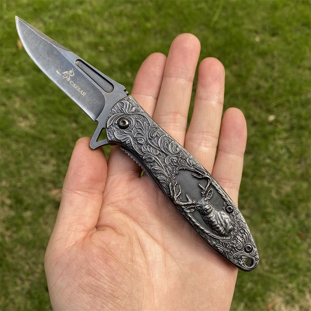 Ultimate 3D Relief Sculpture Folding Knife Collection Deer Black - Tophatter Daily Deals
