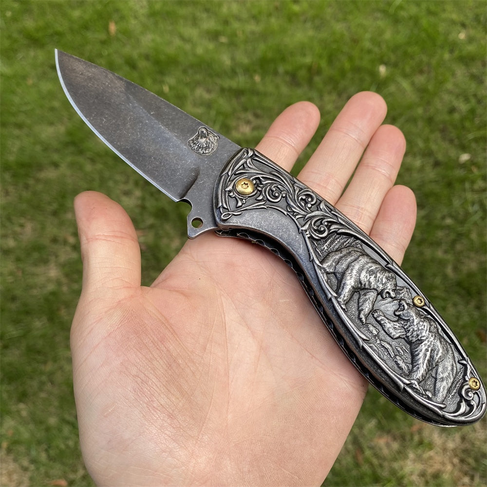 Ultimate 3D Relief Sculpture Folding Knife Collection Brown Bear Black - Tophatter Daily Deals