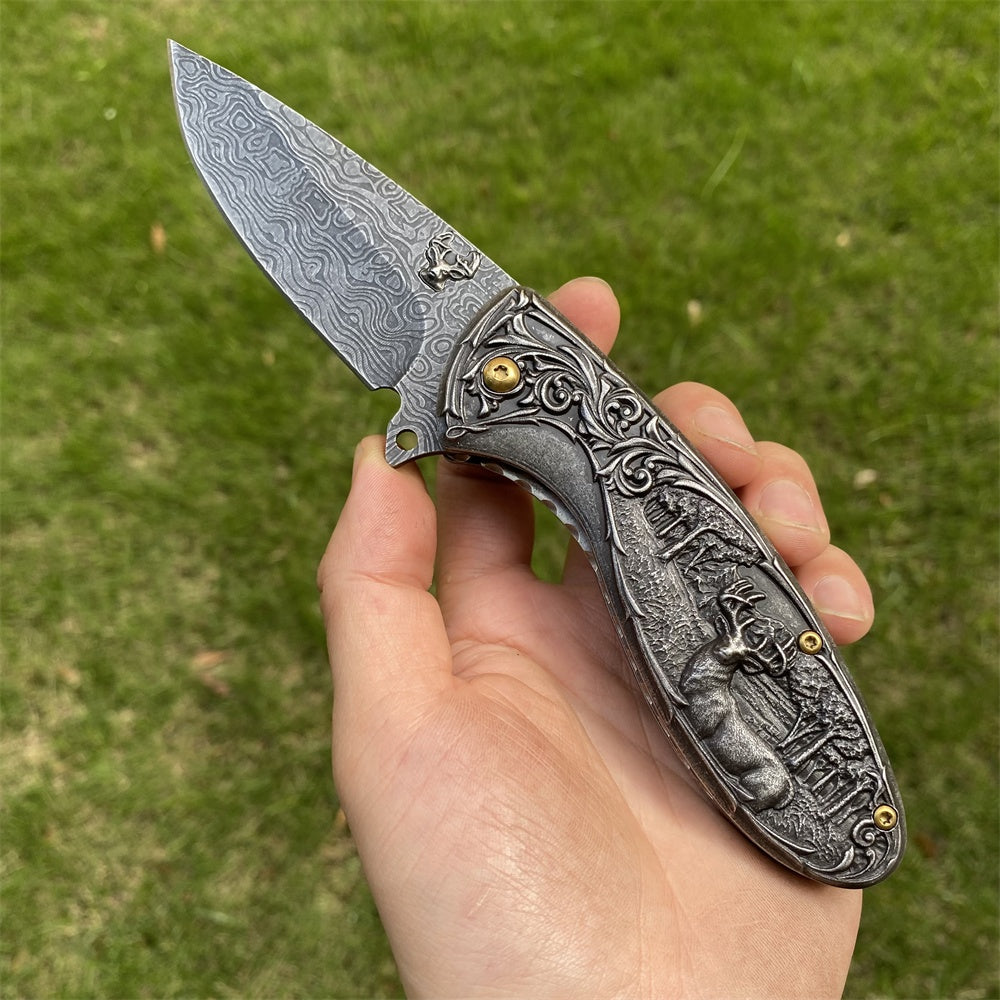 Ultimate 3D Relief Sculpture Folding Knife Collection Elk In Forest - Tophatter Daily Deals