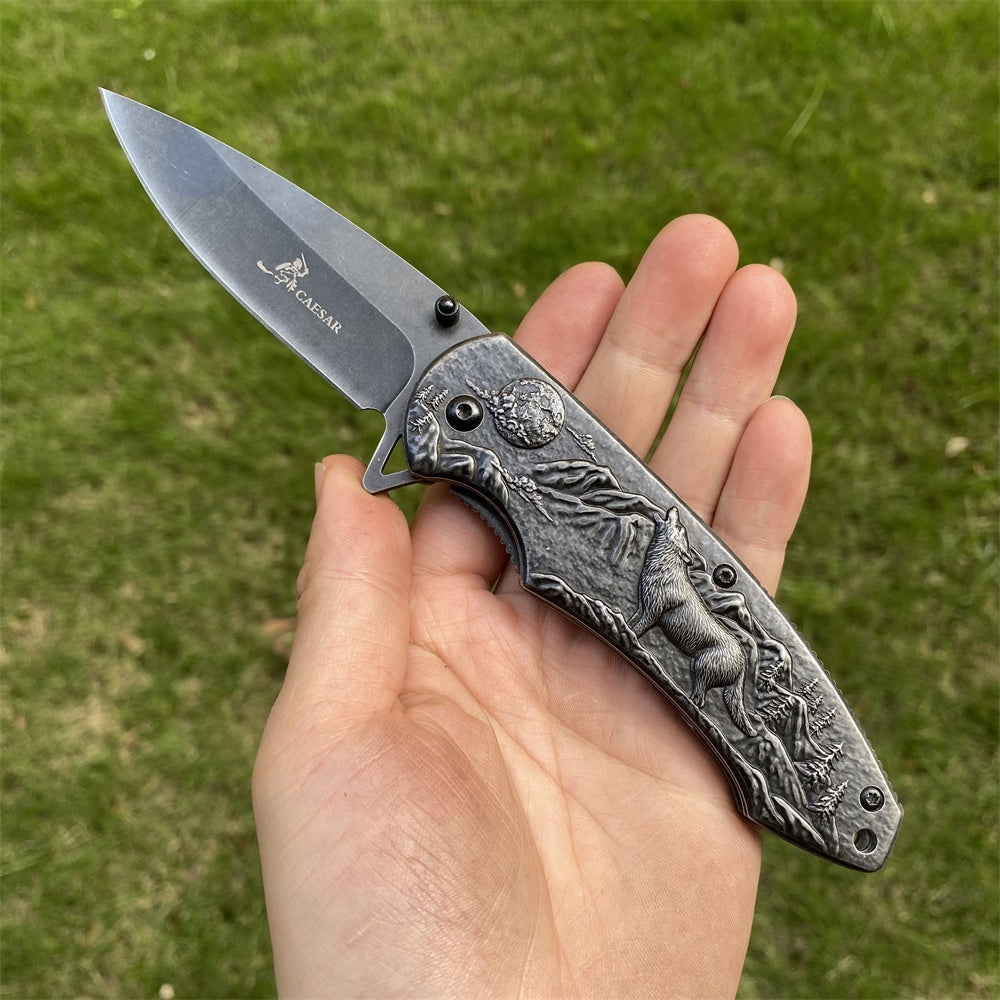 Ultimate 3D Relief Sculpture Folding Knife Collection Howling Wolf - Tophatter Daily Deals