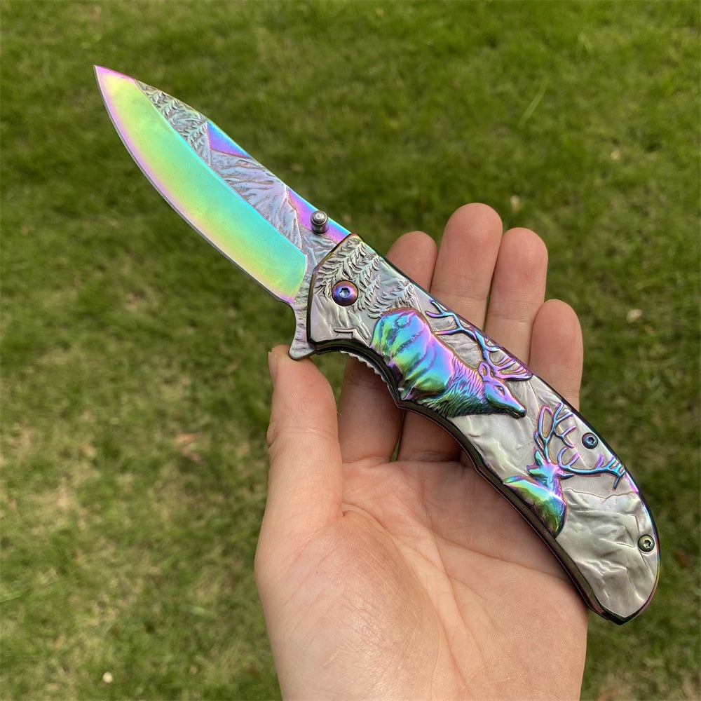Ultimate 3D Relief Sculpture Folding Knife Collection Elks Rainbow - Tophatter Daily Deals