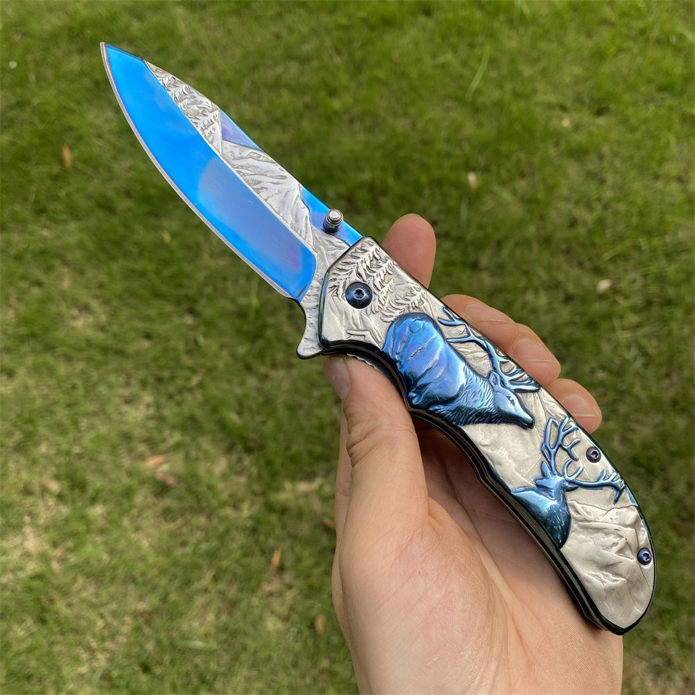 Ultimate 3D Relief Sculpture Folding Knife Collection Elks Blue - Tophatter Daily Deals