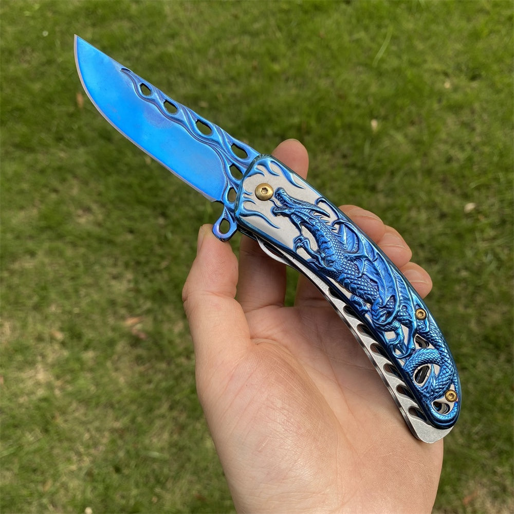 Ultimate 3D Relief Sculpture Folding Knife Collection Flying Dragon Blue - Tophatter Daily Deals