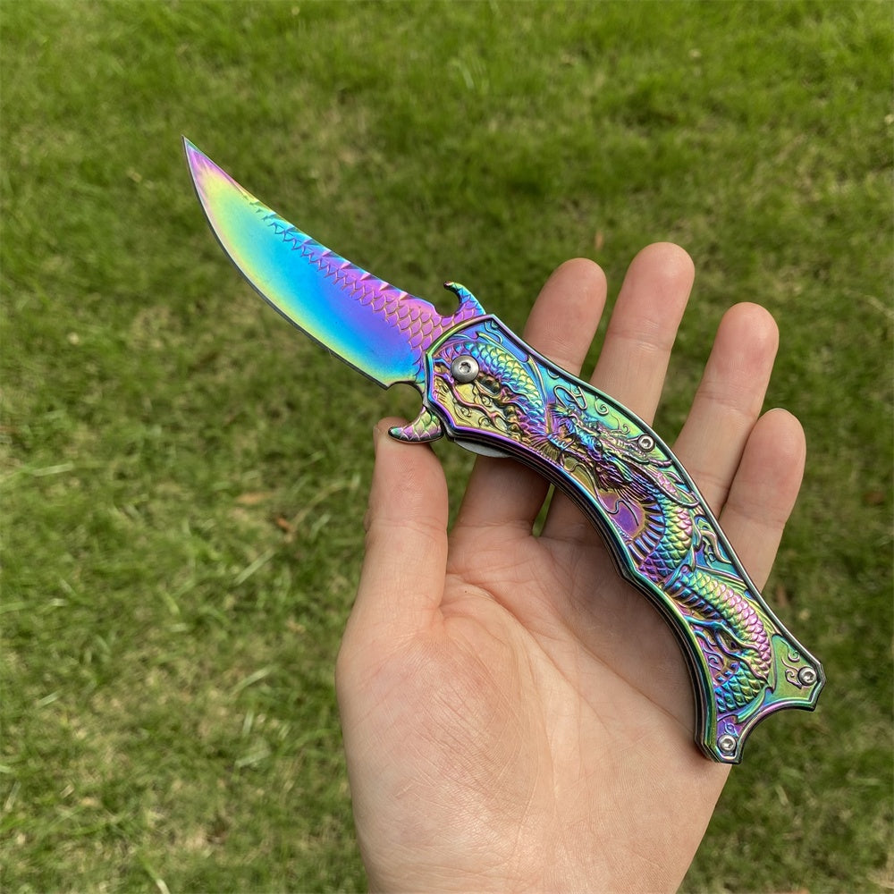 Ultimate 3D Relief Sculpture Folding Knife Collection Blue Eastern Dragon - Tophatter Daily Deals