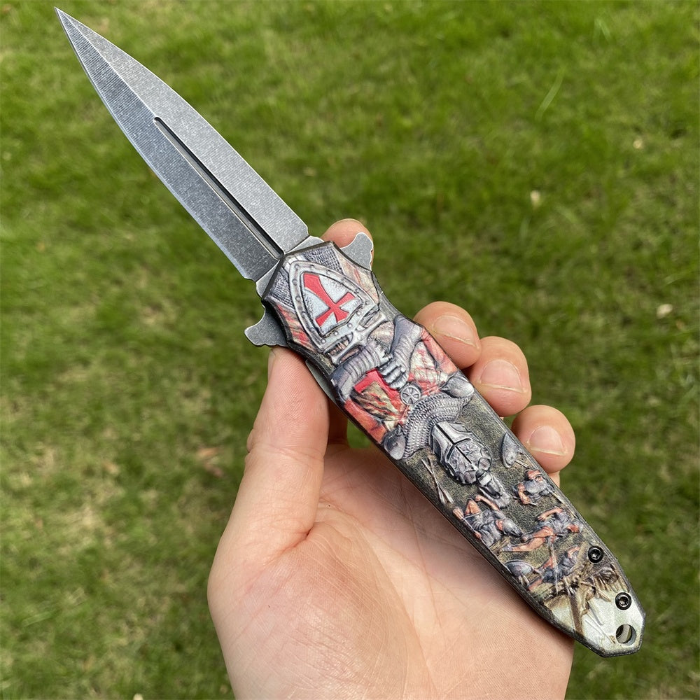 Ultimate 3D Relief Sculpture Folding Knife Collection Crusaders Colorful - Tophatter Daily Deals