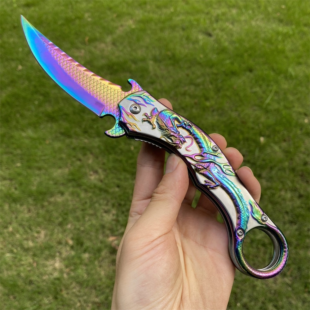 Ultimate 3D Relief Sculpture Folding Knife Collection Dragon Colorful - Tophatter Daily Deals