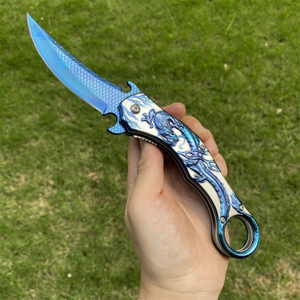 Ultimate 3D Relief Sculpture Folding Knife Collection Dragon Blue - Tophatter Daily Deals