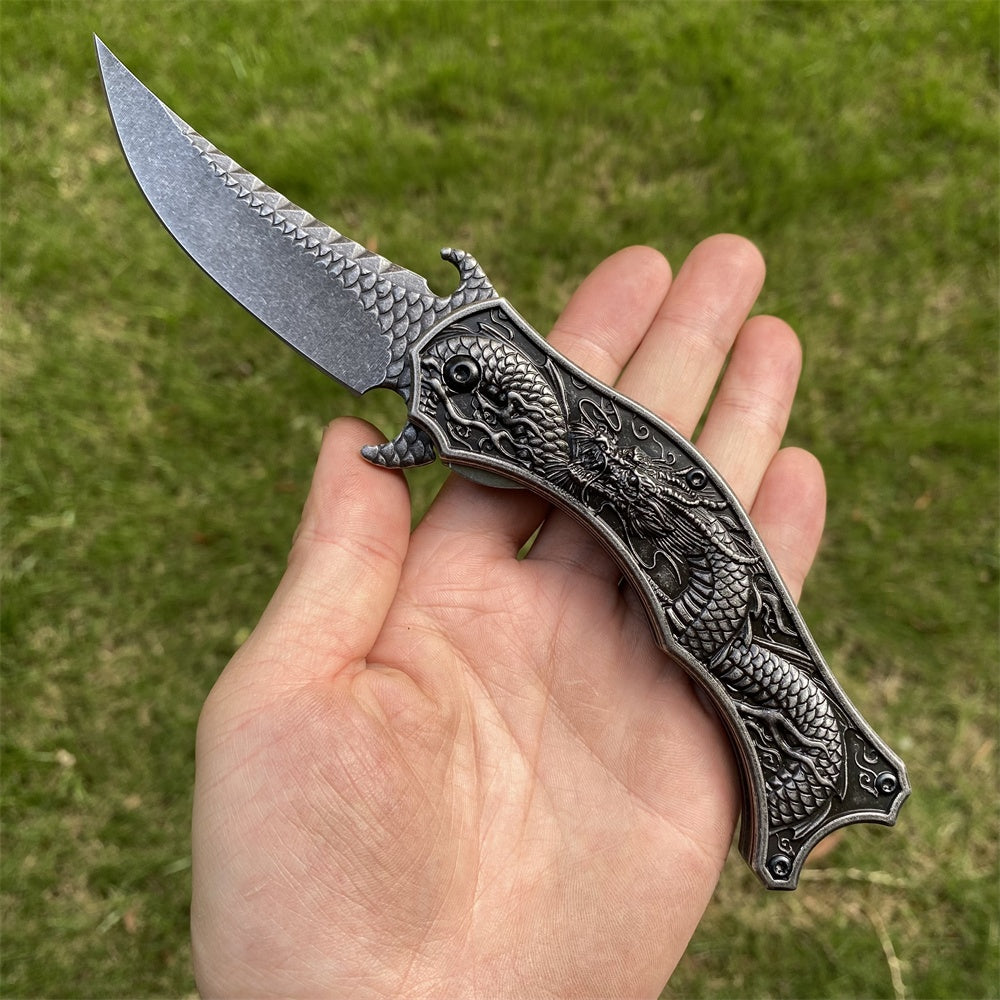 Ultimate 3D Relief Sculpture Folding Knife Collection Dark Eastern Dragon - Tophatter Daily Deals