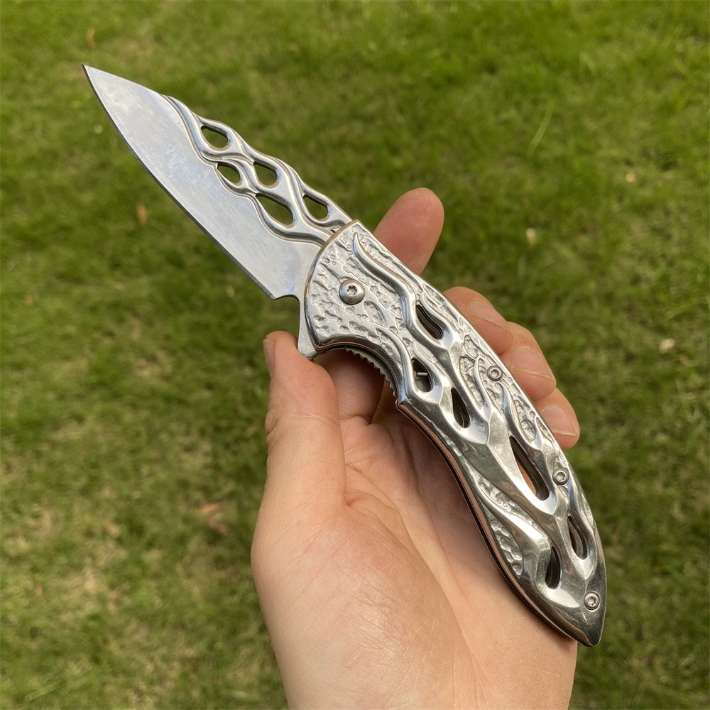 Ultimate 3D Relief Sculpture Folding Knife Collection Flame Grey - Tophatter Daily Deals