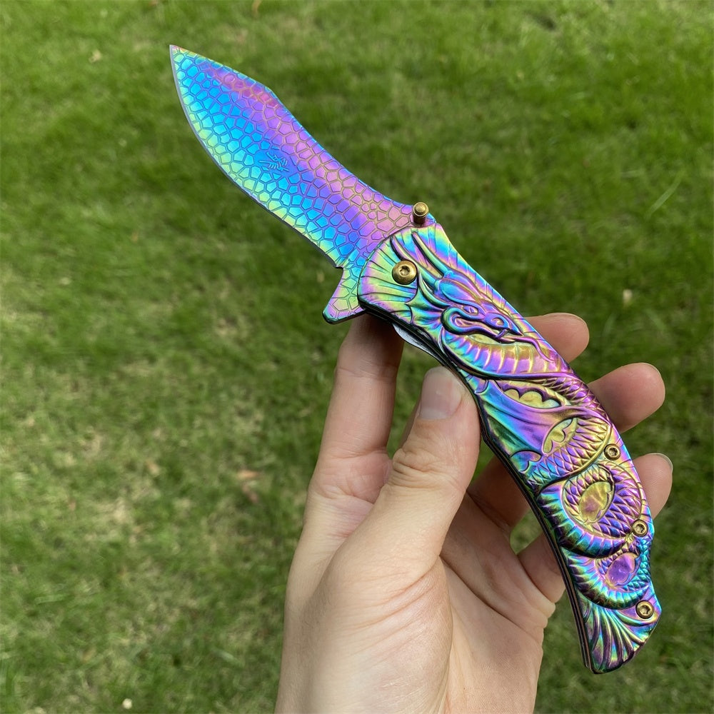 Ultimate 3D Relief Sculpture Folding Knife Collection Blue Serpent - Tophatter Daily Deals