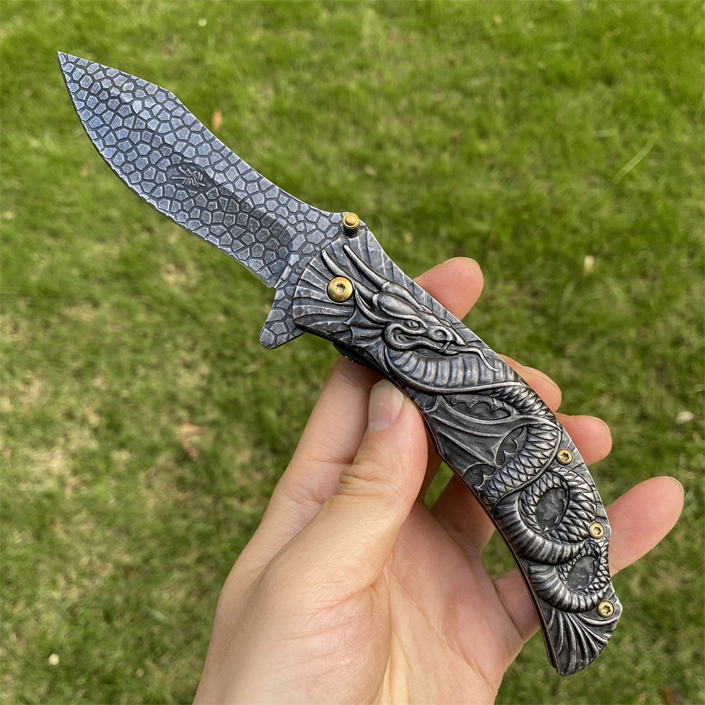 Ultimate 3D Relief Sculpture Folding Knife Collection Black Serpent - Tophatter Daily Deals