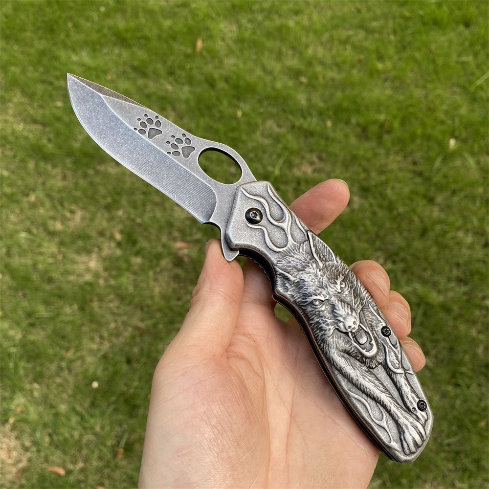 Ultimate 3D Relief Sculpture Folding Knife Collection Wolf Black Blade - Tophatter Daily Deals