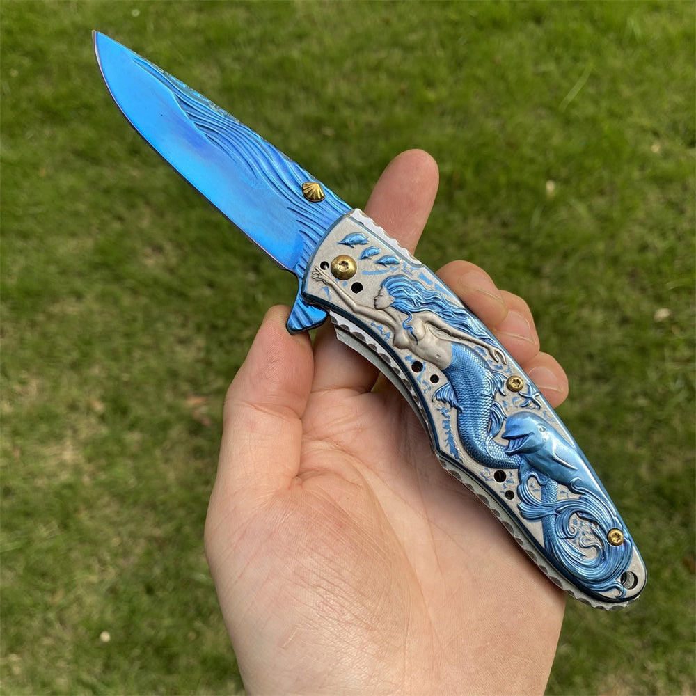 Ultimate 3D Relief Sculpture Folding Knife Collection Little Mermaid Blue - Tophatter Daily Deals
