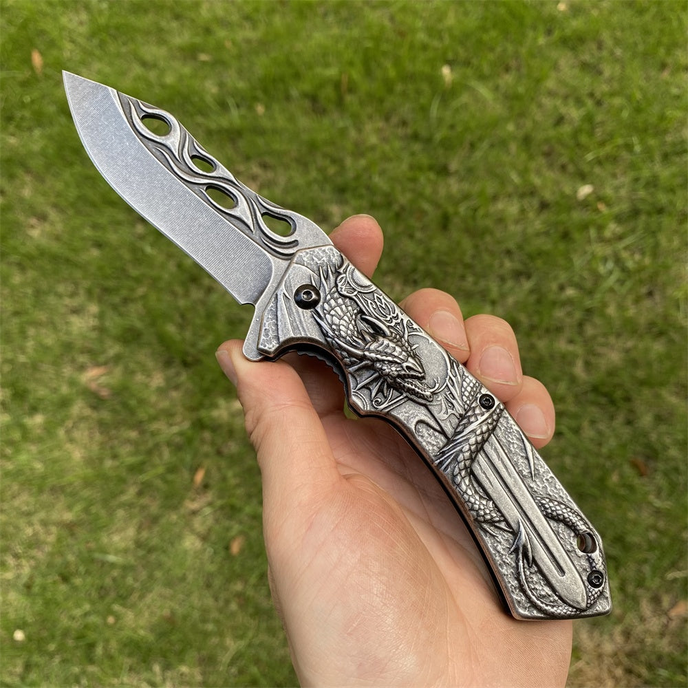 Ultimate 3D Relief Sculpture Folding Knife Collection Dragon & Sword - Tophatter Daily Deals