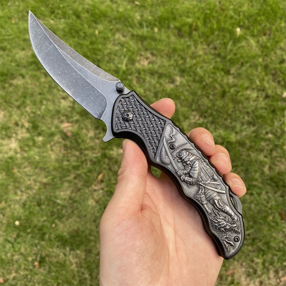 Ultimate 3D Relief Sculpture Folding Knife Collection Dragon Samurai - Tophatter Daily Deals
