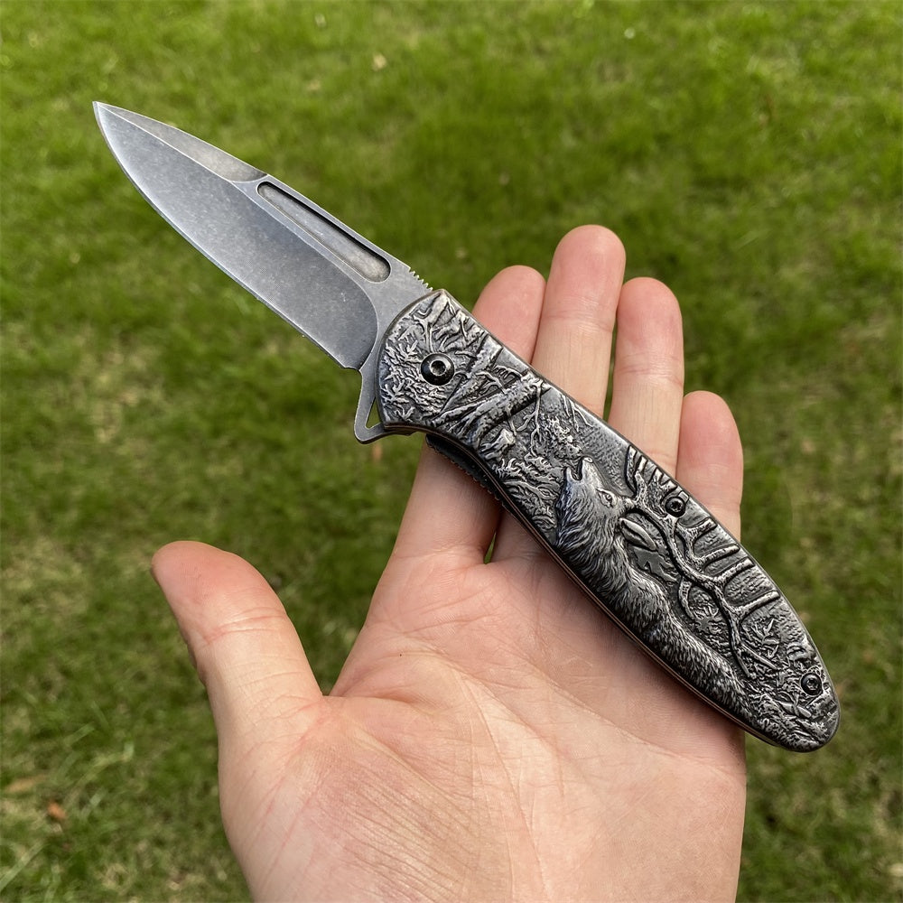 Ultimate 3D Relief Sculpture Folding Knife Collection Megaloceros - Tophatter Daily Deals