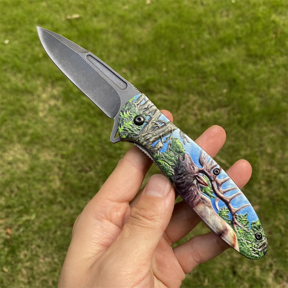 Ultimate 3D Relief Sculpture Folding Knife Collection Megaloceros Colorful - Tophatter Daily Deals