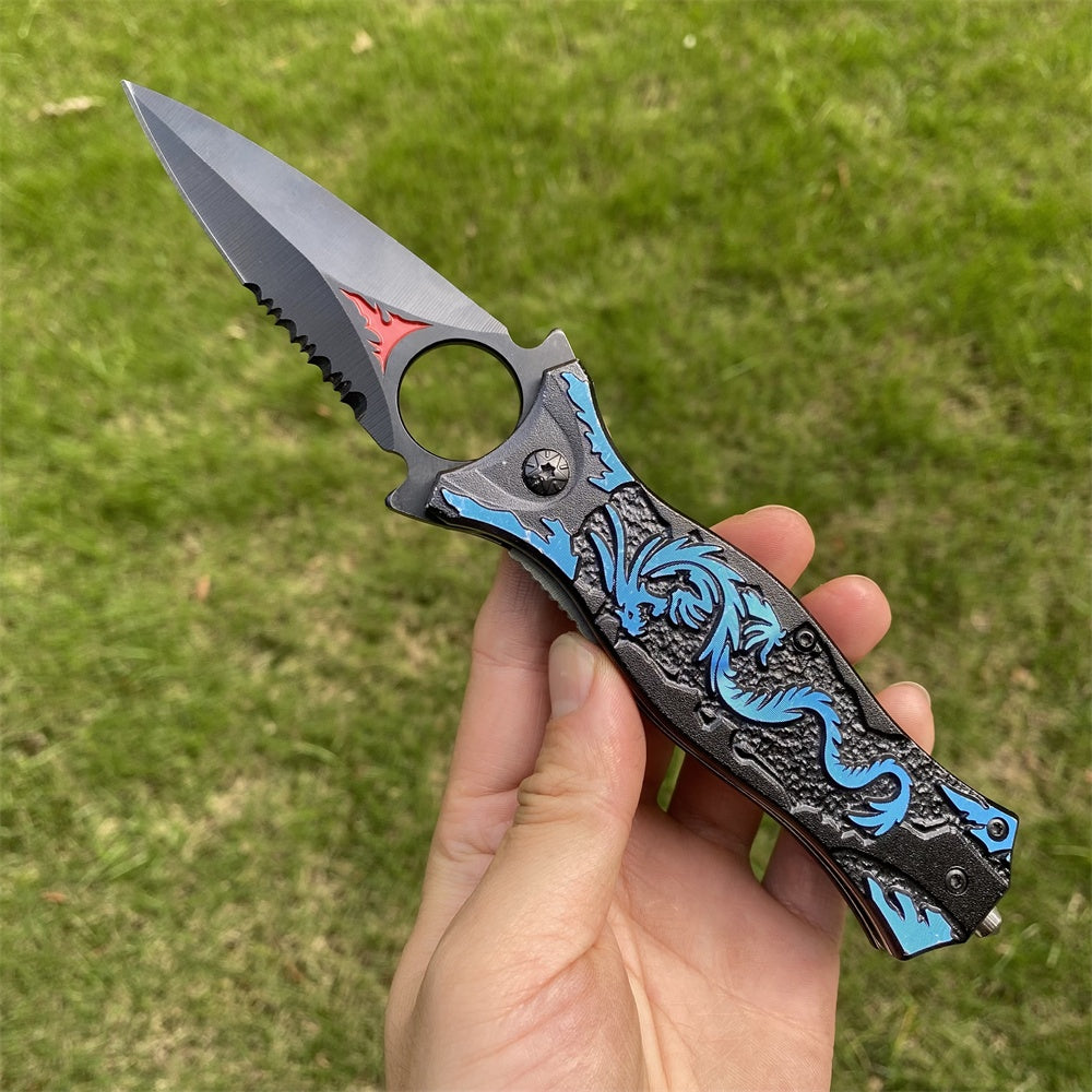 Ultimate 3D Relief Sculpture Folding Knife Collection Blue Dragon Totem - Tophatter Daily Deals