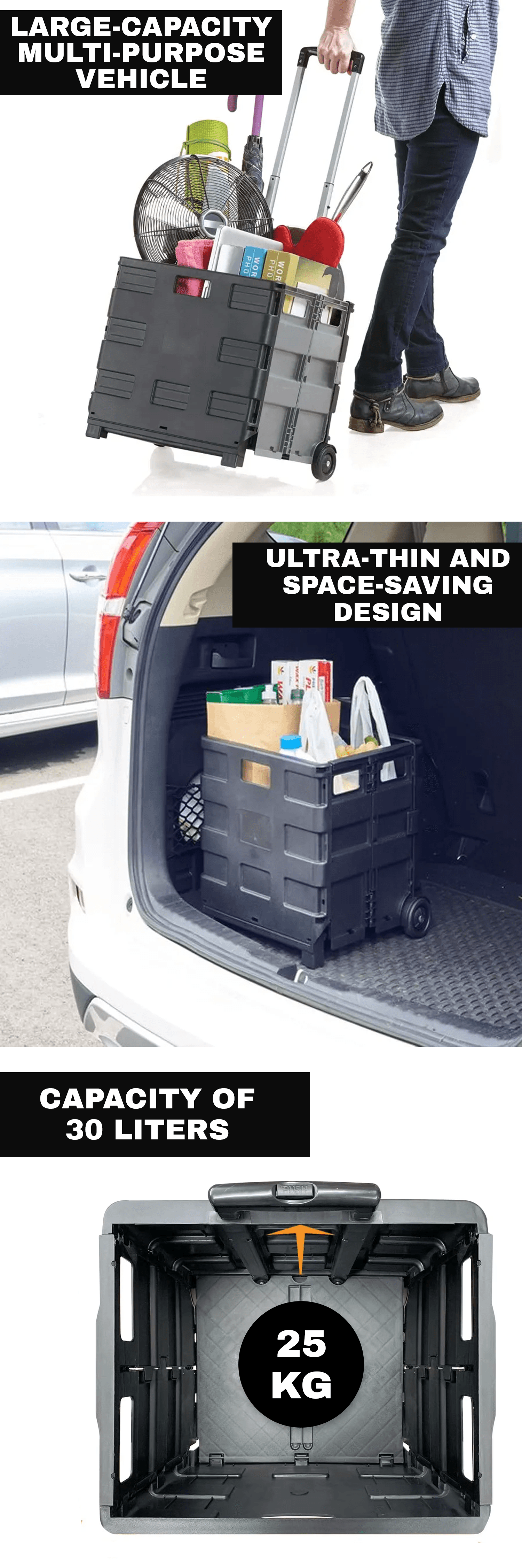 Folding Shopping Cart Trolley - 25kg Multipurpose Foldable Shopping Trolley Cart Handle Wheel Camping Caddy Boot Home - Tophatter Daily Deals