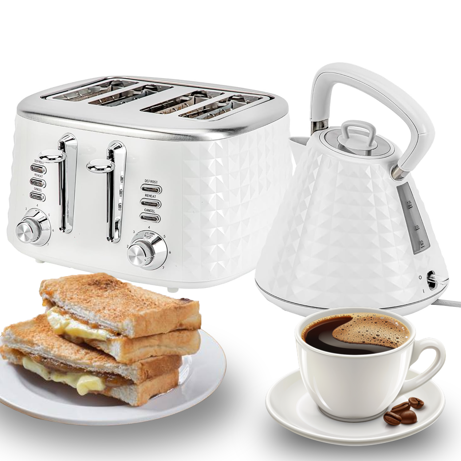 Four Slice Toaster and Kettle Set – Stylish Stainless Steel Breakfast Set with Fast Boil & Browning Control Kitchen - Tophatter Daily Deals
